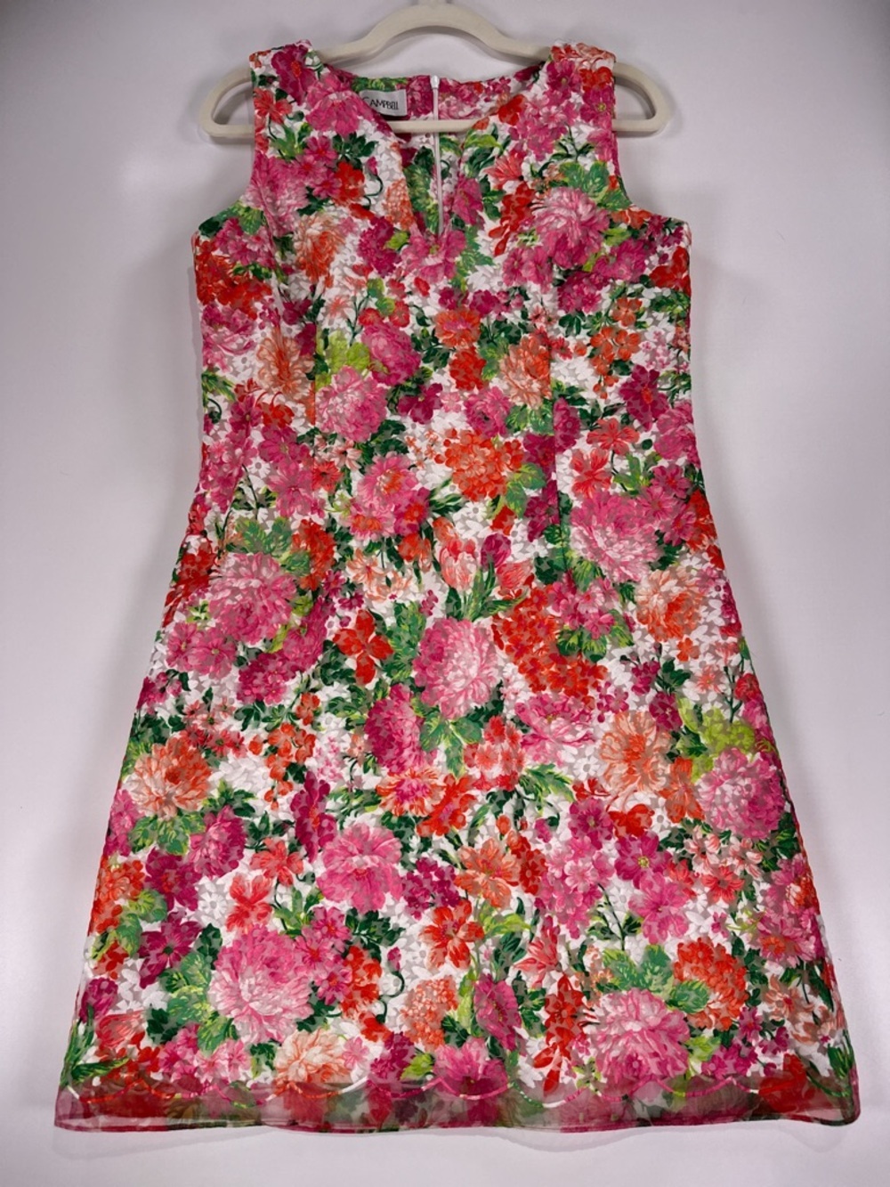 Sara Campbell Shift Dress Scalloped Sleeveless Floral Lace Pink Size 10 - Picture 12 of 13